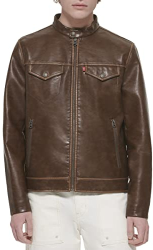 Levi's Herren Faux Leather Racer Jacket Jacke, Sattel, XL
