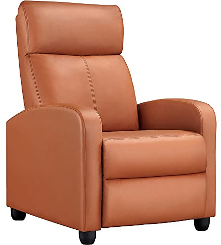 Yaheetech Sillón Relax Silla Reclinable Butaca Salón Reclinable Silla Grande con 3 Posiciones Silla Relax Ajustable Sillon Tapizado Marrón Claro Polipiel de Poliuretano