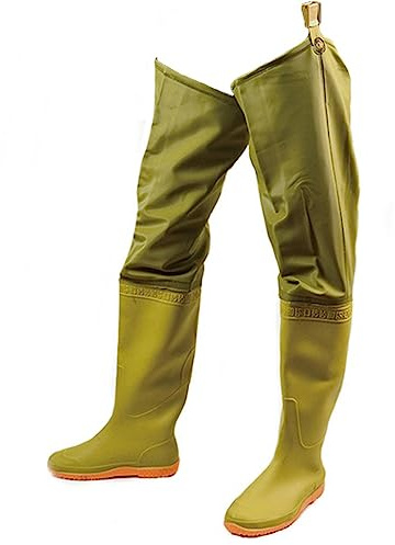 Bottes de pêche Bottes de Wading imperméables en PVC avec Boucle réglable, Semelle Oxford antidérapante, Bottes au Genou