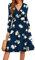Actcat V-Ausschnitt Pullover Kleid Langarm Casual Kleider Herbst Kleid Floral Party Kleid mit Taschen herbstkleid damen winterkleider damen festliche kleider für damen weihnachtskleid YH Navy Lily XXL