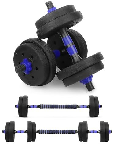 wuuhoo® Kurzhantelset Berti, 2er Set Hantel 30mm, Kurzhantel & Langhantel mit Gewichten 10kg bis 30kg, extra lange Verbindungsstange - Fitnessgerät aus Kunststoff für Zuhause 15 kg (blau)