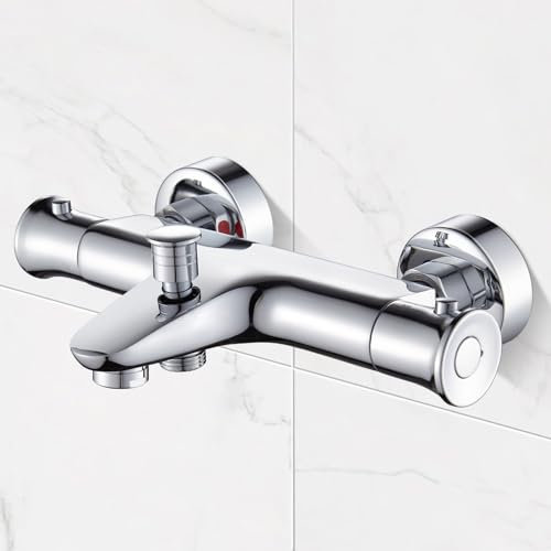 Namuoto Mitigeur Baignoire Thermostatique avec Bouton de Sécurité 38 °C, Robinet Thermostatique pour Baignoire, Chromé Moderne