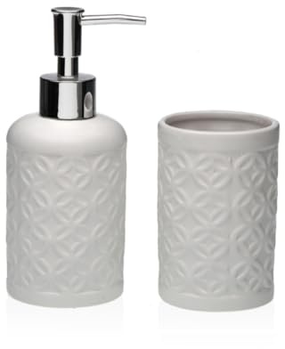 DAMDAM GO | Set de Baño, Accesorio de Baño Cerámica, Porta Cepillo y Dispensador de Jabón (Blanco)