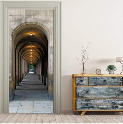 3D Door Wallpaper Self-Adhesive Door Sticker Door Foil Door Poster Door Mural Tunnel Gallery Door Wallpaper Photo Wallpaper Self-Adhesive Poster - Removable Mural Living Room PVC Waterproof 95 0