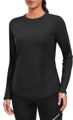 PINSPARK Camiseta deportiva Mujer Protección solar UPF 50+, Camiseta deportiva de secado rápido Camiseta ligera para correr Camiseta de manga larga para yoga Camiseta funcional transpirable Rash Guard