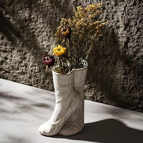 Nordic Style Decorative Ballet Shoe Design Ceramic Vase, White, Rustic Flower Planter for Dried Floral Arrangements