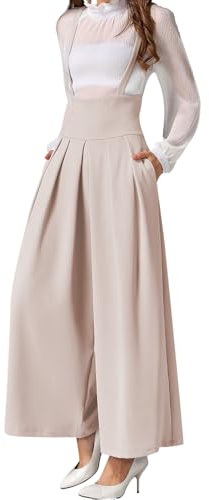 MGizo DtiSpectrum Pantalon Large à Bretelles pour Femme - Taille Haute, Salopette Élégante avec Fines Bretelles et Poches, Pantalon Palazzo Plissé Longueur Cheville