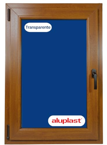 Ventana PVC Reforzada Roble Dorado | Cristal Climalit Mate | Perfil Aluplast | Entrega 24/48h (800x1000 Izquierda Transparente)