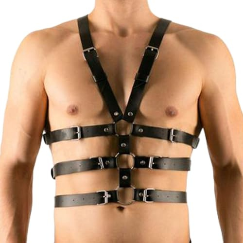 HALDILIGANER Men's Body Chest Harness Belt - Body Harness for Men, Adjustable PU Leather Male Punk Chest Belt Shoulder Harness Muscle Show Fashion Costumes for Cosplay Party