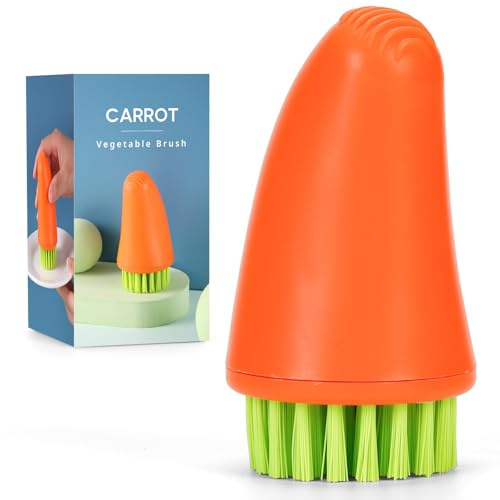 Brosse à légumes carotte – Brosse à légumes de qualité supérieure pour aliments, pommes de terre, carottes et fruits, nettoyage efficace, qualité alimentaire, poignée ergonomique – Amusante et