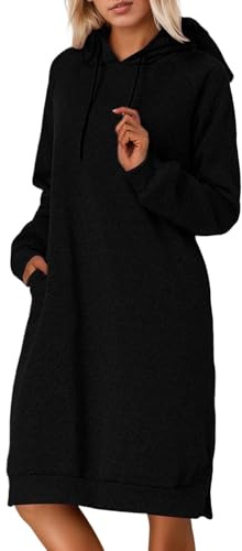 Casual Hoodie Dress for Women Split Hem Long Sleeve Pullover Tunic Top for Daily Winter Women Sweatshirt, black, XL