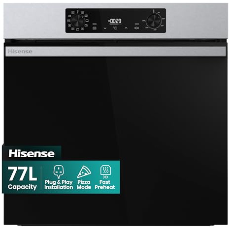 Hisense BI622AXPGUK - Built-in 77L Electric Single Oven - Stainless Steel with Even Bake, 300°C Pizza Mode, Frozen Food Mode, Steam Clean - A Rated, Extra Large