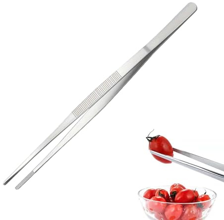 Pinzette da cucina, Pinzette da cucina in acciaio per servire o grigliare barbecue, manico antiscivolo da 30,5 cm, strumento di precisione per la placcatura degli alimenti, utensile resistente al