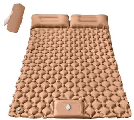 Materasso ad aria da campeggio doppio con cuscino, materassino gonfiabile per esterni, impermeabile e portatile (marrone, per letto matrimoniale)