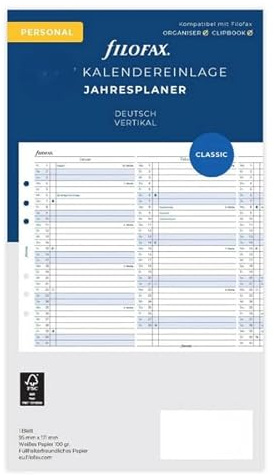 Filofax Calendrier personnel - Planificateur annuel vertical allemand 2028