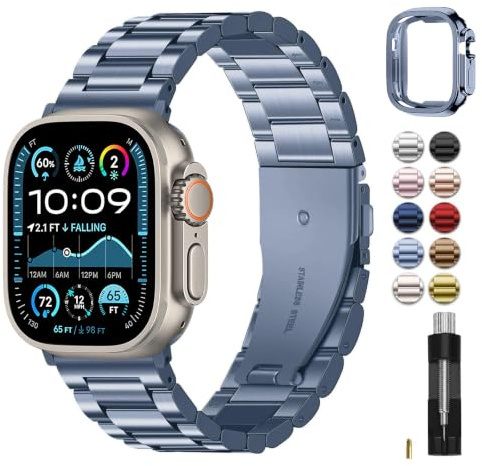 Fullmosa Metallrem kompatibel med Apple Watch-rem 42 mm 41 mm 40 mm 38 mm 44 mm 45 m 46 mm 49 mm rostfritt stål ersättningsband kompatibelt med iWatch serie 10 9 8 7 6 SE 5 4 3 2 1 Ultra