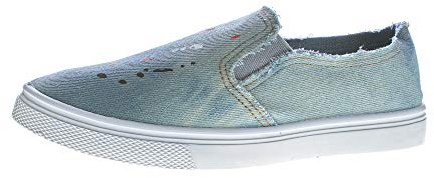 Pantofole da donna in tessuto jeans mezza scarpe blu ballerine piatte look vintage Sneakers 36-41, Azzurro, 38 EU