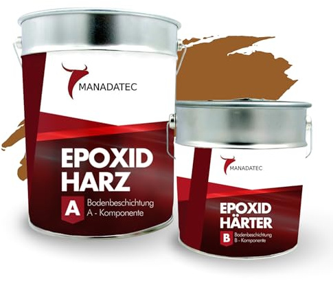 MANADETEC Resina epossidica 2k per rivestimento di pavimenti 5kg I Marrone ocra RAL 8001 I Senza solventi, ecologico, inodore I Rivestimento per pavimenti di garage e cantine I Antiurto
