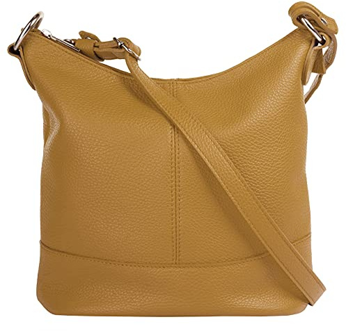 Cluty Umhängetasche Echt Leder Damen Made in Italy, Handtasche, Schultertasche, Crossbody Bag aus Leder gelb 021217