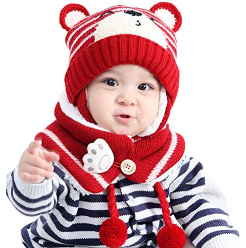 NLAND Cagoule Hiver Bébé Enfant Bonnet pour Filles Garçons 6-24 Mois | Chapeau en Tricot Chaud Doux et Confortable,Chapeaux Mignon Taille Unique,Écharpe Réglable à Boutons