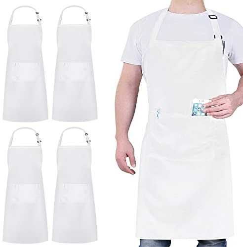 4 Bitar Kock Förkläde, Vattentät Förkläde med 2 Fickor, Kök Förkläde Justerbart för BBQ Matlagning Bakning Trädgårdsskötsel Restaurang
