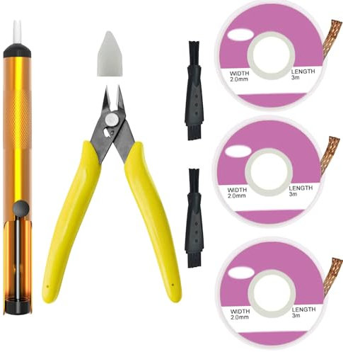 Pompe à Dessouder Et Tresse à Dessouder Outil De Dessoudage, Kit De MèChe à Dessouder, Coupe-Cordons, Pompe à Vide, 3 MèChes à Dessouder, 2 Brosses, Pour Soudure Pour Enlever La Soudure