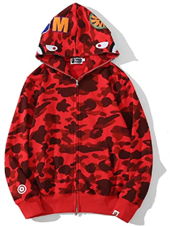 Yumenam Hombres Shark Hoodie Hooded Sudaderas con Capucha con Cremallera Sudadera de Manga Larga con Estampado de Tiburón Shark Head Zipper Camuflaje Chaquetas Sweatshirt Hip Hop Tops S-5XL