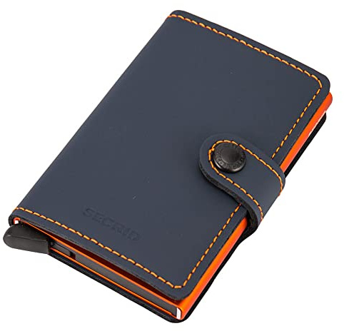 Secrid Miniwallet Kartenetui Nightblue & Orange aus Leder für 4 Karten mit oder 6 Karten ohne Prägung, Maße: 10,2 x 6,5 x 2,1 cm, MM-Nightblue & Orange