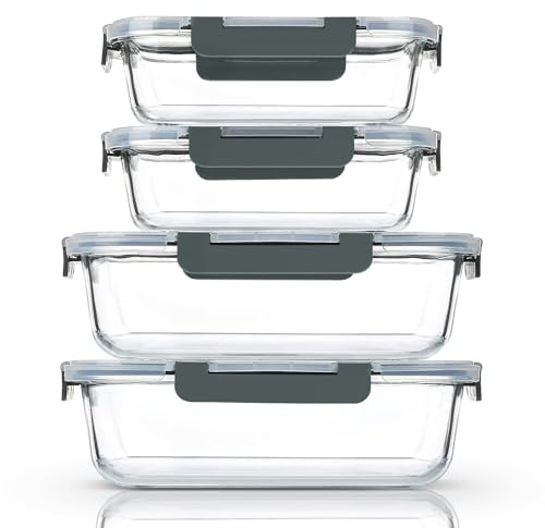 M MCIRCO Extra großes Glas-Frischhaltedosen-Set mit Deckel, 2,3 l und 1020 ml, 2 Stück à 10 Tassen und 2 x 4,5 Tassen, luftdichter Glasbehälter, Mikrowelle, Ofen, Gefrierschrank und Spülmaschine