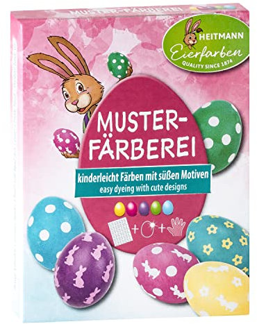 Heitmann Eierfarben - Kreativ Farb- & Bastelset - 5 Eierfärbetabletten in Gelb, Rot, Violett, Grün und Blau + Stickerbogen, Hasengesichter und Eierbecher