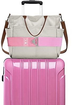 Bylion 2-in-1 Travel Belt for Luggage, Luggage Straps for Add a Bag Adjustable Suitcase Straps with Alloy Buckle Elastic Bungees Belt Hands-Free for Airport, Personalized Travel Accessories (Pink)
