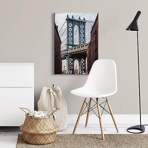 A.S. Création Canvas Picture New York Brooklyn Bridge Cities - Art Print Brown Grey - 50 x 70 cm Portrait Format - Modern Wall Decoration Bedroom Living Room Kitchen - Picture on Stretcher Frame