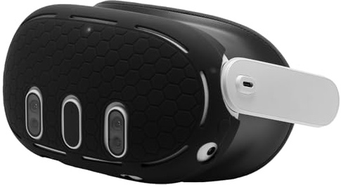 NUHFUFA Custodia protettiva in silicone per Quest 3, custodia protettiva per cuffie VR, accessori per VR, antipolvere, antigraffio, compatibile con cuffie anteriori Quest 3 (nero), EVVG432B