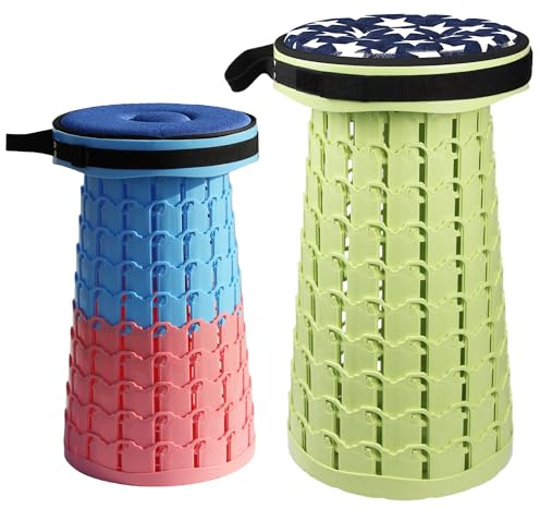 ALEVMOOM Taburete plegable XXL mejorado 2024 con cojín, más resistente y altura de 50 cm, diámetro 30 cm, taburete telescópico ajustable portátil y ligero para camping, senderismo, barbacoa, carga