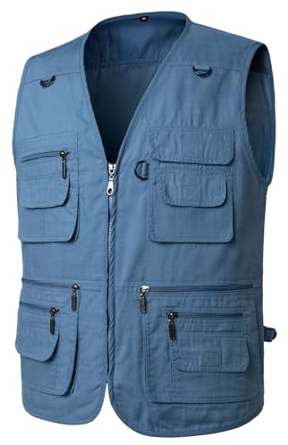 Yukirtiq Gilet da Pesca Uomo - Giubbino Smanicato ad Asciugatura Rapida, Multitasche per Lavoro, Caccia, Fotografi, Safari - Blu, XXL