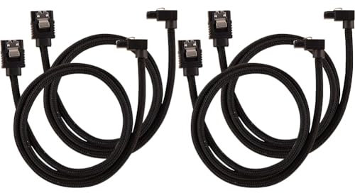 Corsair CC-8900282 Premium Sleeved SATA Cable - SATA 6Gbps 60cm, 90° Connector, Black (Pack of 2)