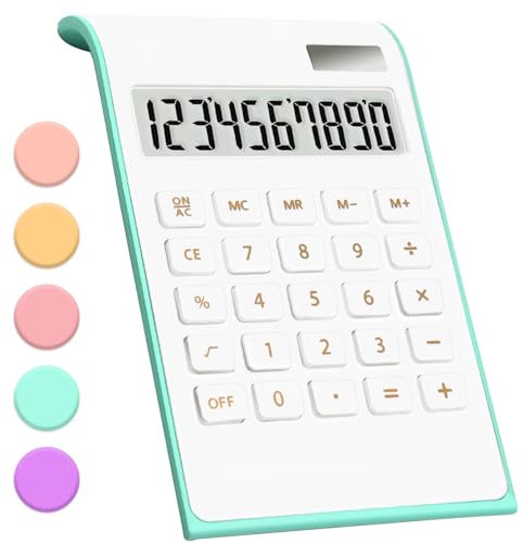 Blaugrüner Taschenrechner, grüner Bürobedarf und Zubehör, 10-stelliger Solar-Basis-Bürorechner, Tischrechner mit Dual-Power-Funktion und großem LCD-Display, blaugrüner Bürobedarf