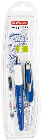 herlitz Schulfüllhalter my.pen, für Linkshänder (L-Feder), blau/weiß, 1 Stück in Folienetui, 50046782