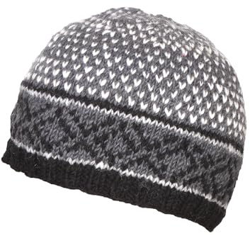 Pachamama män ullmössa dödskalle hatt fleece fodrad handstickad kol Fairisle en storlek handgjord skalle keps extra varm Fair Trade, Träkol, L/one size