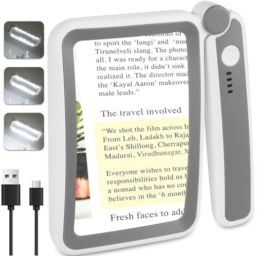 Lupa Tobegiga 6X con luz, Lupa Grande Mejorada para Leer, LED Regulable, Recargable, Lupa de Mano Ligera para Personas Mayores Que leen Libros, periódicos y Letras pequeñas.