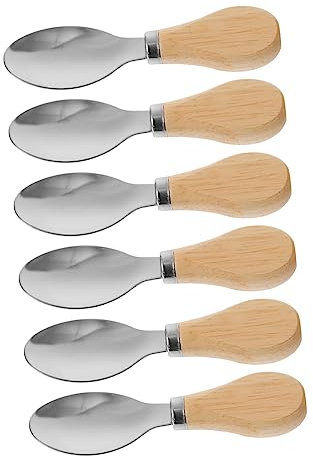 Ciieeo 6pcs Short Handle Wooden Handle Stainless Steel Spoon Charcuterie Utensils Kitchen Butter Scoop
