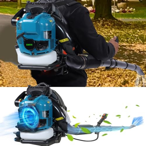 Soplador de hojas a mochila a gasolina, soplador de hojas de 75,6 cc, soplador de nieve, soplador de césped de 2 tiempos con refrigeración por aire, soplador de césped a mochila a gasolina, soplador