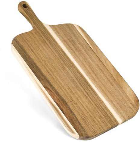 Schneidebrett Holz Holzbrett Küche - Servierbrett Holz Schneidebretter aus Akazienholz mit Griff 38 x 19 cm Holzschneidebrett Cheese Charcuterie Boards Käseplatte Fleisch Servier Brett Brotbretter