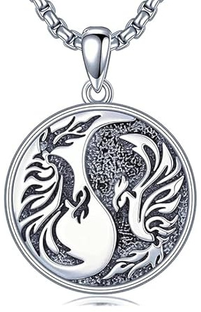 ROMANTICWORK Yin-Yang-halsband, 925 sterlingsilver, drake, skorpion, varg, fenix häxa, medaljong, skorpion, smycken, jul- och födelsedagspresenter för män, kvinnor, unisex, Sterlingsilver