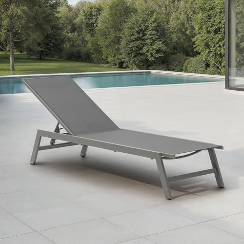 IDIMEX Gartenliege ESPIRITU höhenverstellbar, grau – Sonnenliege mit verstellbarem Kopfteil aus Aluminium und UV-beständigem Textilene, für Terrasse Balkon Garten Outdoor Relaxliege