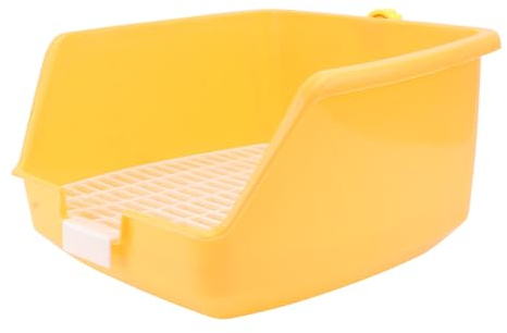 Mobestech Bac à Litière et Fonction Anti-éclaboussures Grilles Amovibles en Plastique Jaune Salle de Bain Pratique pour Lapin et Cobaye pour Petits Animaux