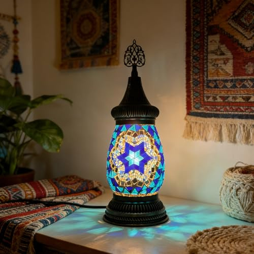 shulovehua Turkish Glass Table Lamp Commercial Decorative Mosaic Vintage Exotic Luxury Decorative Night Light for Offices and Meeting Rooms, Elegant Business Decoration
