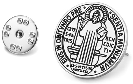 Saint Benoît Médaille Broche Épinglette Medalla De San Benito Boutons Badges Catholique Rosaire Exorcisme Christian Protection Bijoux Cadeaux pour Femmes Hommes