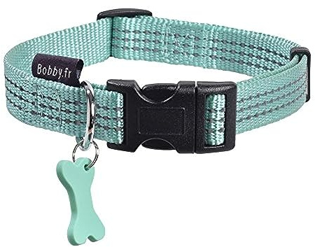 Bobby Safe - Collare per Cani di Taglia Molto Piccola, Riflettente, Resistente e Regolabile, con Chiusura a Fibbia di Sicurezza, Colore Turchese, Taglia XS / 18-28 cm