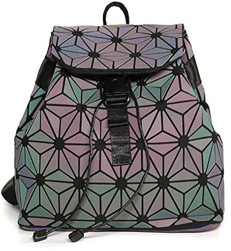 MARBER Femmes Sac À Dos Lumineux Géométrique Nightglowing Mode Coloré Rhombic Daypack Sac À Dos Sacs pour Femmes Filles Campus Voyage En Plein Air